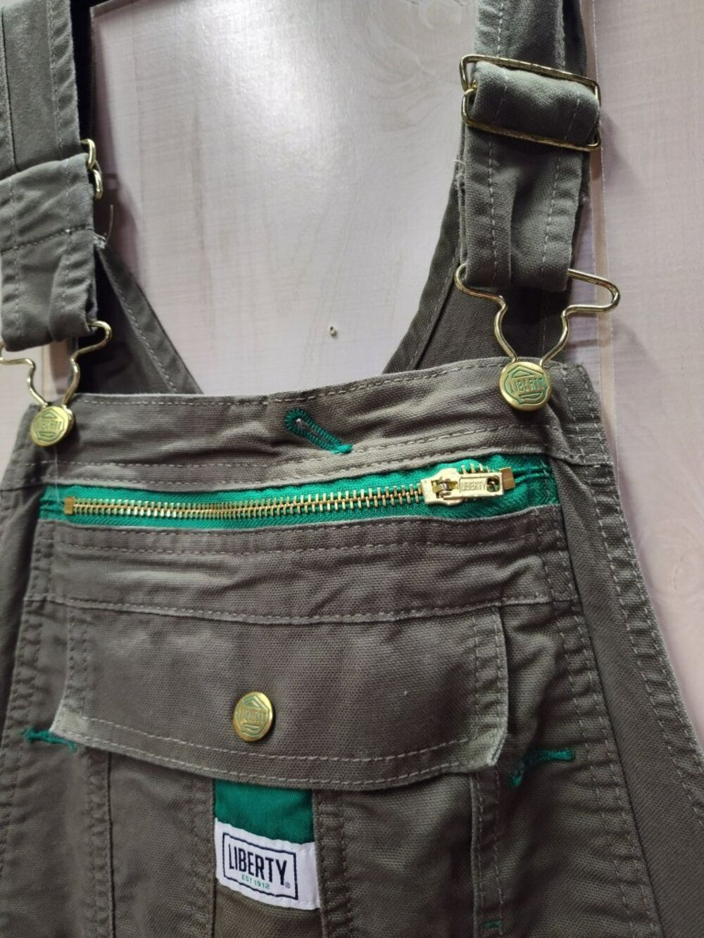 Liberty Green Bib Overalls Womens Large Carpenter Utility Regular Fit Hemmed 26" - Picture 5 of 12